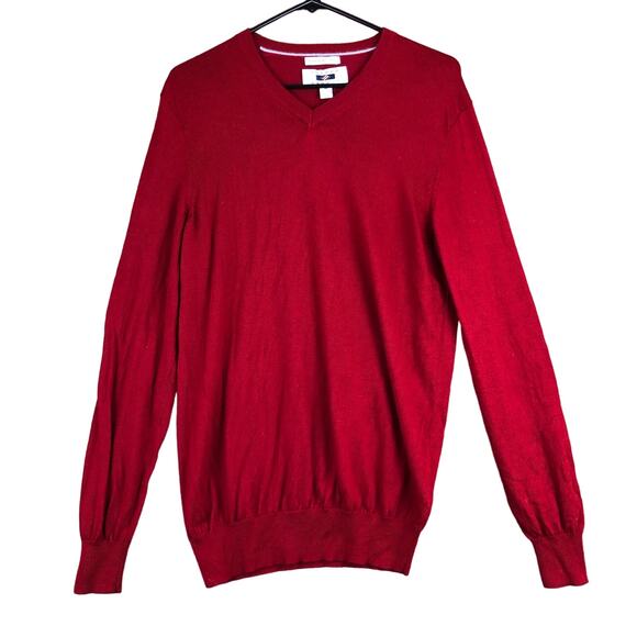Joseph Abboud Mens Sweater Red Extra Fine Merino Wool V Neck Pull Over Medium - Picture 1 of 12